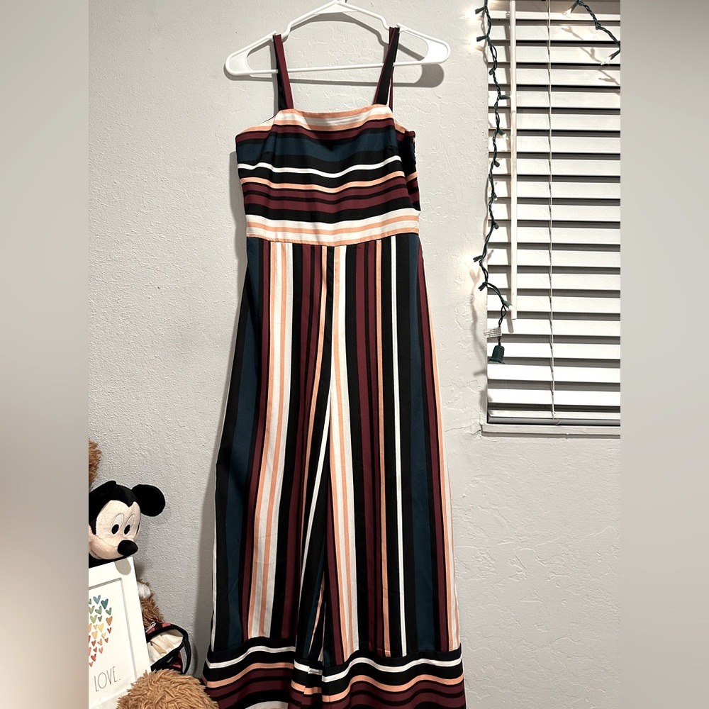 Multicolor Striped Tank Jumpsuit with Stretch Back Size Medium